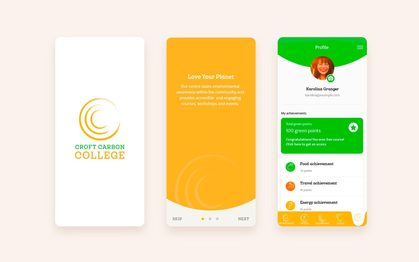 Croft Carbon College mobile app design