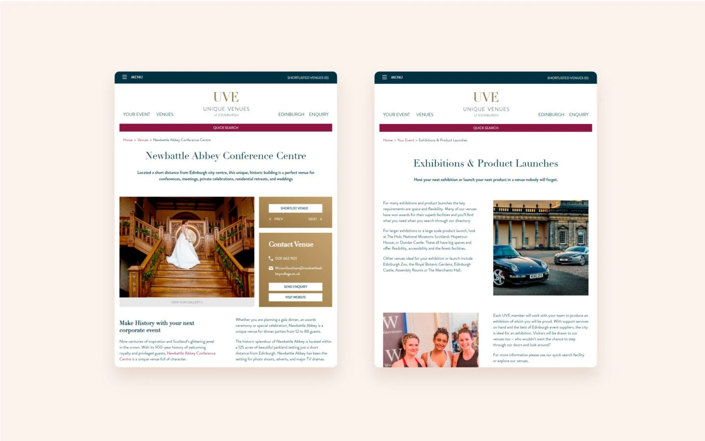 UVE website design